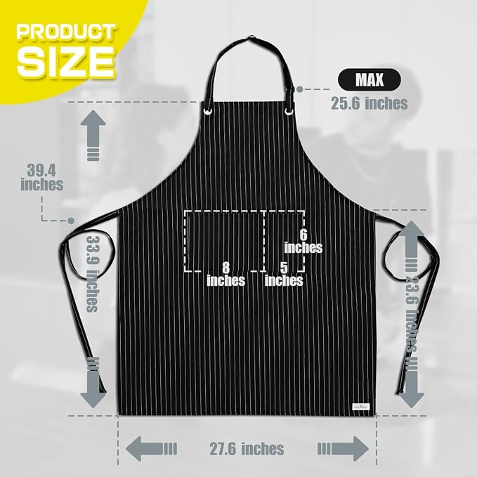 ROTANET Stripe Stretch Apron for Men Women Chef Big and Tall Large Striped - Image 2