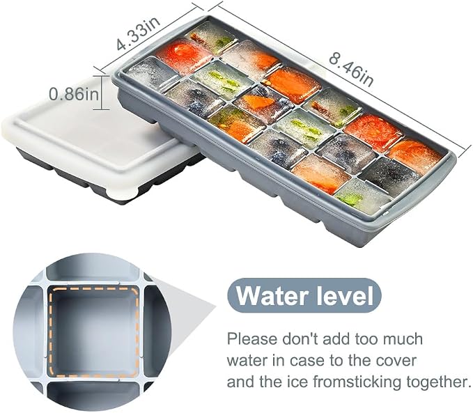 Silicone Ice Cube Tray， Sauton Pack of 2 Ice Cube Mold, 18 Grid Easy Release - Image 3