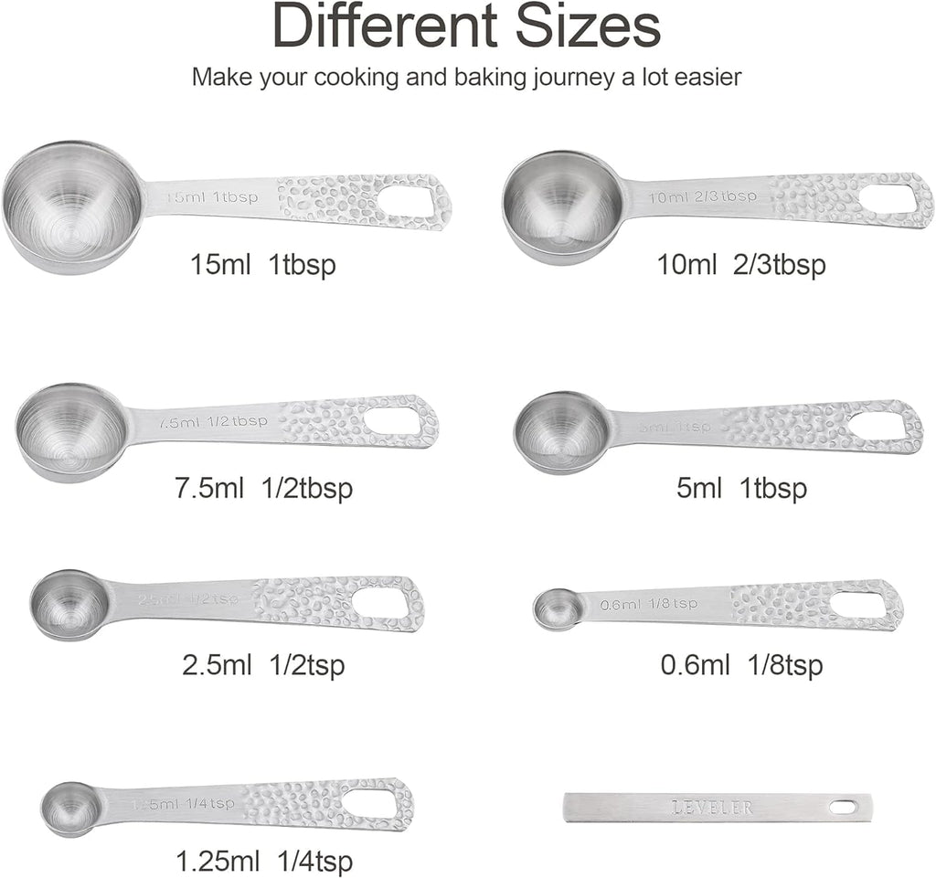 Measuring Cups and Spoons Set 14, Metric & US 18/8 Stainless Steel