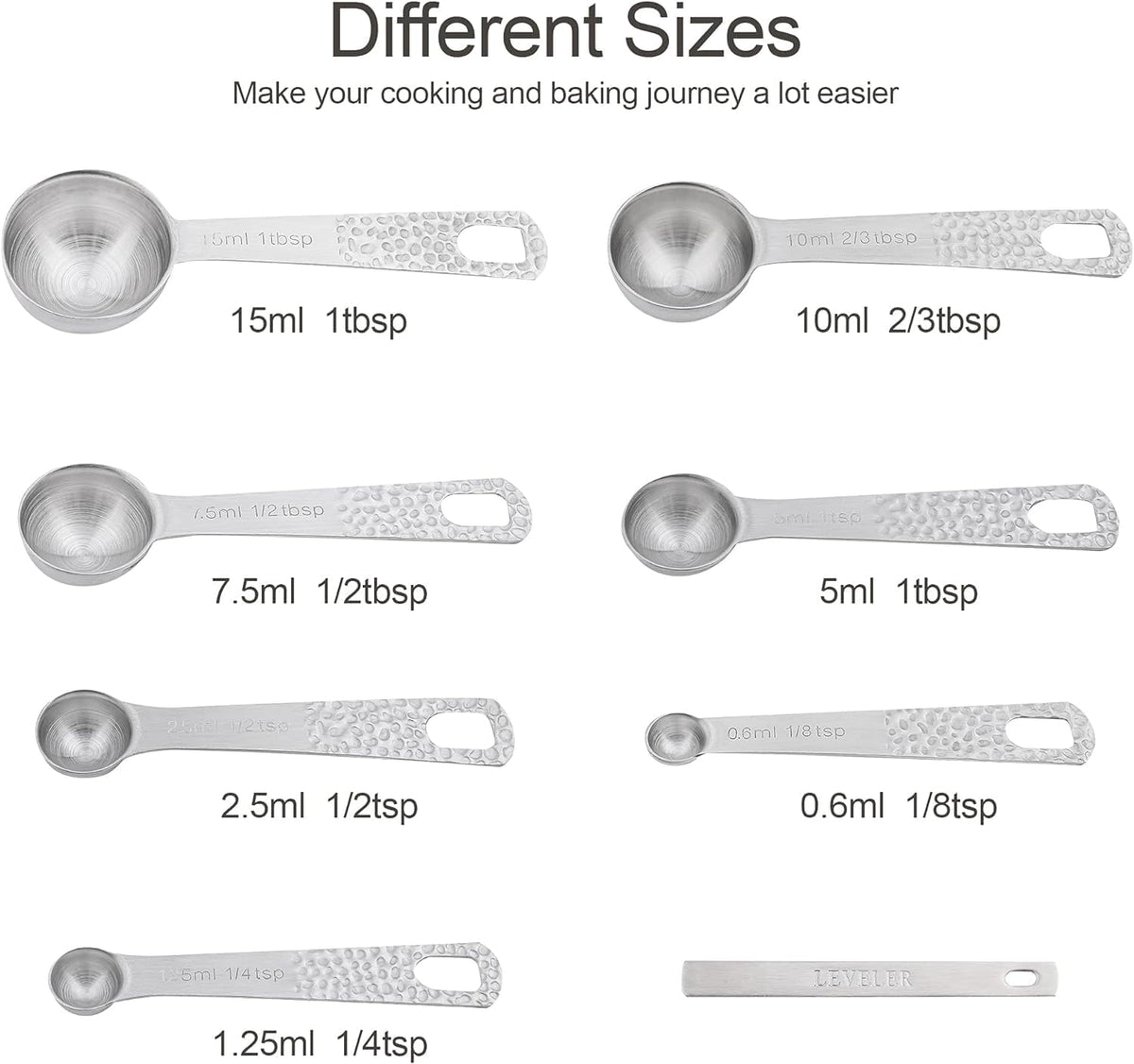 Measuring Cups and Spoons Set 14, Metric & US 18/8 Stainless Steel