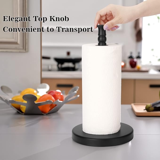 Black Paper Towel Holder Countertop, Stainless Steel Heavy Weighted Base - Image 6