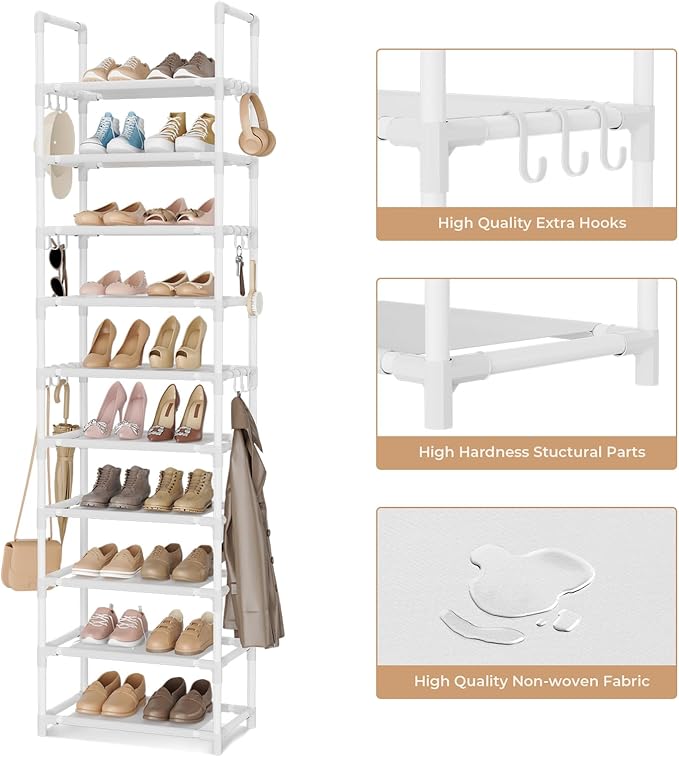 VTRIN 10 Tiers Tall Shoe Rack Holds 20-25 Pairs of Shoes Sturdy Vertical Shoe - Image 4