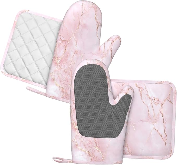 Oven Mitts and Pot Holders Light Pink Marble Art Silicone Kitchen Accessories - Image 2
