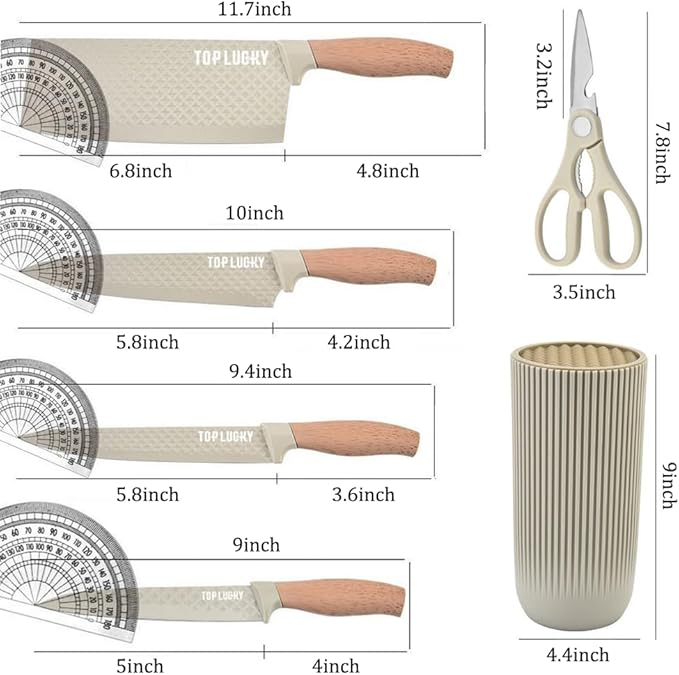 Knife Set, Wiztoynia 6-Piece Khaki Kitchen Knife Set - Image 6