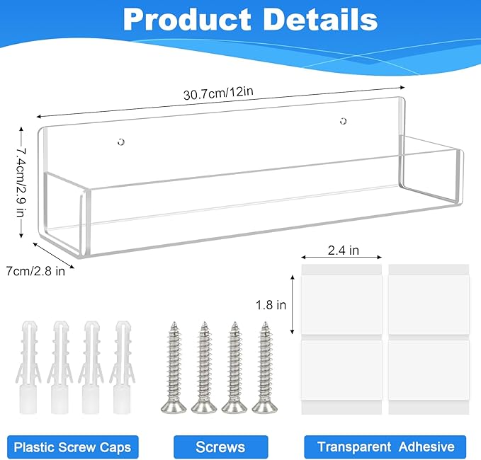 Acrylic Spice Rack Wall Mount-12 Inch, 2 Pack Hanging Seasoning Rack Organizer - Image 3