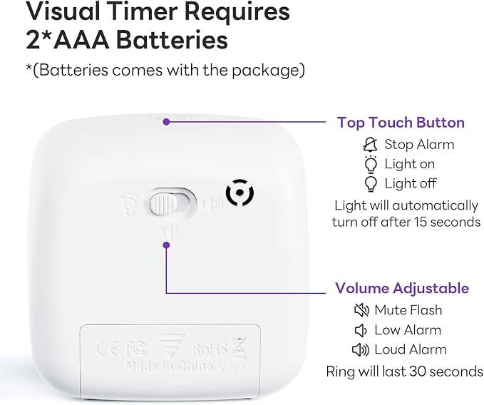 Yunbaoit Visual Timer with Night Light, 60-Minute Countdown Timer - Image 5