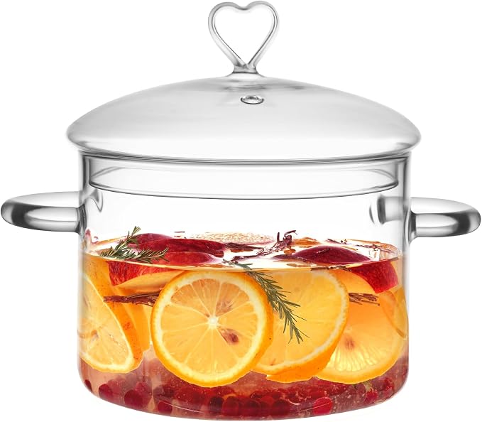 2 L Glass Cooking Pot with Lid, Simmer Pot by CALORCRISTO