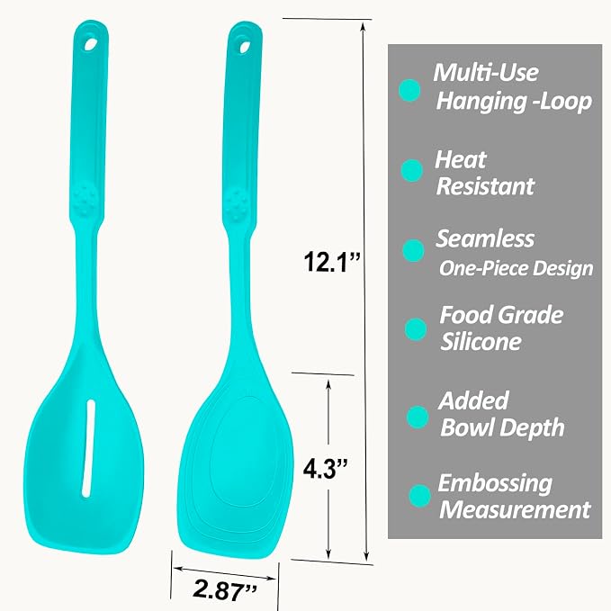 2 Pack Large Silicone Cooking Spoons set, Non-Stick Slotted/Solid Spoon set - Image 2