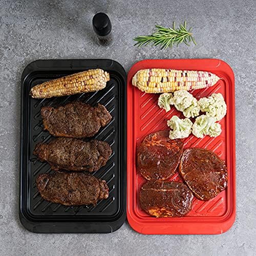 TP 17" x 10.5" Grilling Prep and Serve Trays, Set of 2, Black&Red