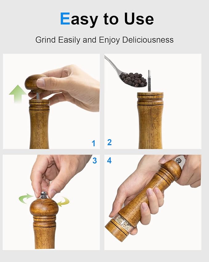 Pepper Grinder Salt Grinder Wooden Pepper Mill Grinder w/Adjustable Coarse - Image 6