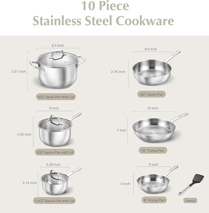 KOCH SYSTEME CS Stainless Steel Pots and Pans Set, 10 Piece Stainless Steel - Image 4
