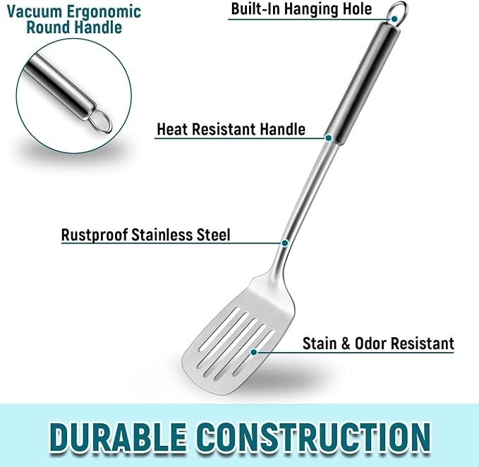 Pleafind 2-Pcs Solid & Slotted Spatula Set, 304 Stainless Steel Spatula - Image 6