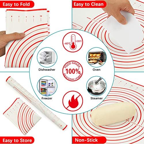 MIKULA Rolling Pin and Silicone Baking Mat Set, Stainless Steel