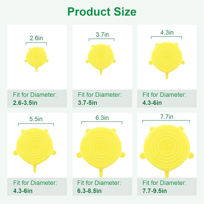 Silicone Stretch Lids – 6 Pack Reusable Food Covers, Flexible Silicone - Image 2