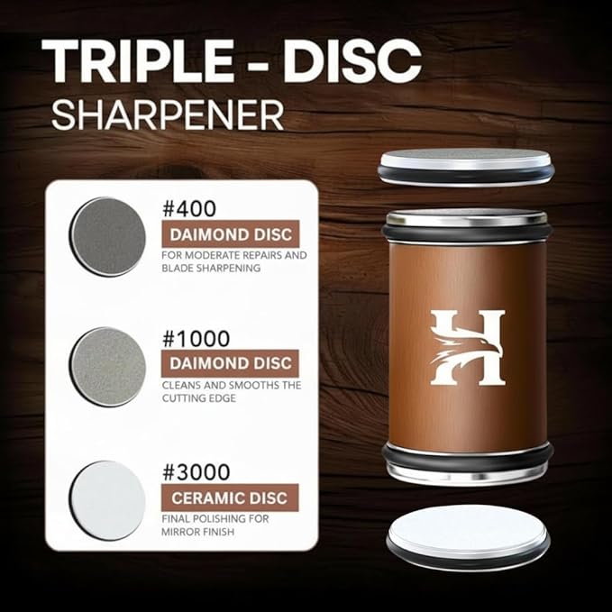 Rolling Knife Sharpener Kit – 3-Stage 400/1000/3000 Grit Discs – 15° & 20° - Image 5