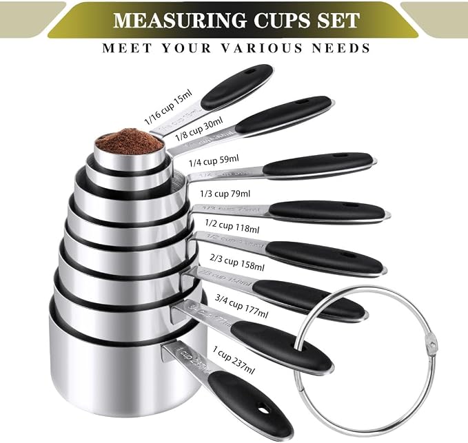 Measuring Cups & Spoons Set of 16, BOBIPRO Stainless Steel 8 Nesting Measure - Image 2