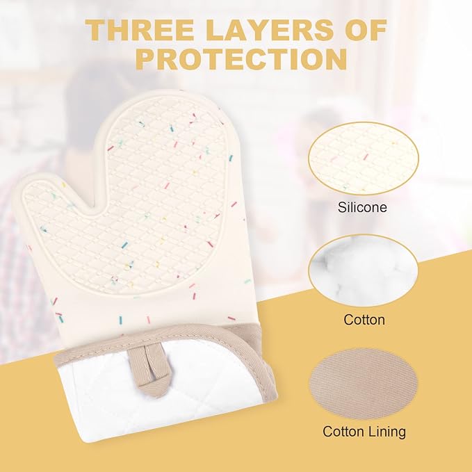 AUAUY Silicone Oven Mitts and Pot Holders 5PCS Set, 446℉ Heat Resistant Cooking - Image 3