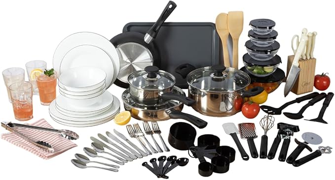 Gibson Home 74 Piece Kitchen in a Box Pots and Pans Cookware, Plates and Bowls by GibsonHomewares