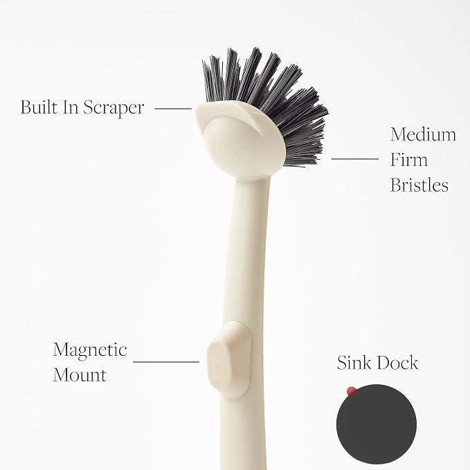 Earth & Mango Magnetic Dish Brush & Scraper, Snaps to Sink, Non-Scratch - Image 3