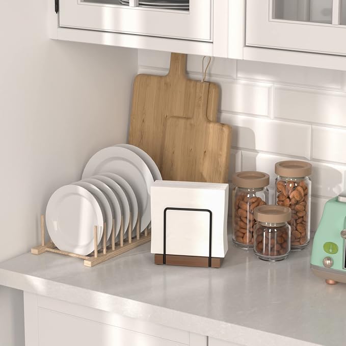Napkin Holder for Table, Bamboo Iron Standing Napkin Dispenser for Dining Table - Image 3