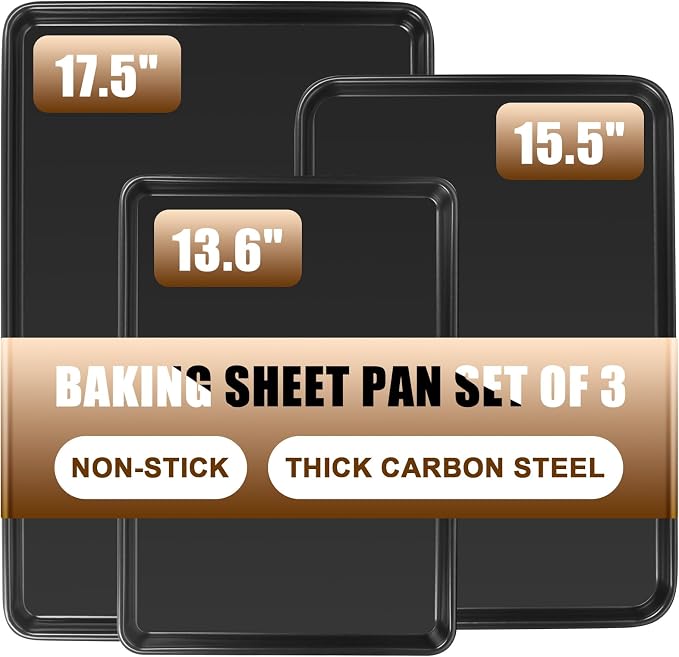 Baking Sheet Pan Set of 3, Commercial Cookie Sheets by Deedro