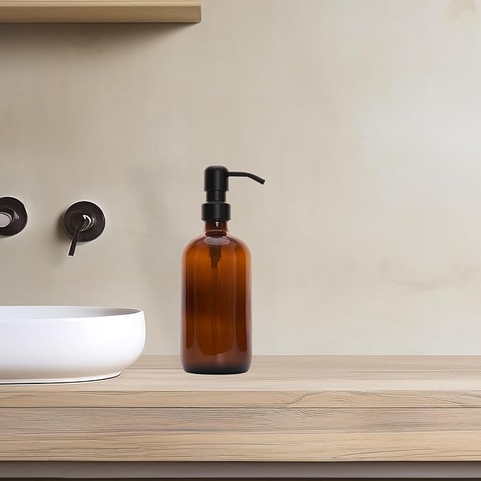 Diahom Soap Dispenser Amber Glass Hand Dish Soap Dispensers 1pcs Stainless - Image 3