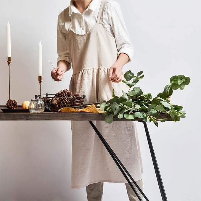 Uaussi Cotton Linen Apron Cross Back Work Apron - Image 7