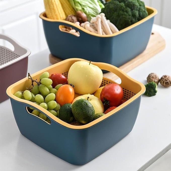 Double-layer Draining Basket Plastic Fruits & Vegetable Washing Basket - Image 7