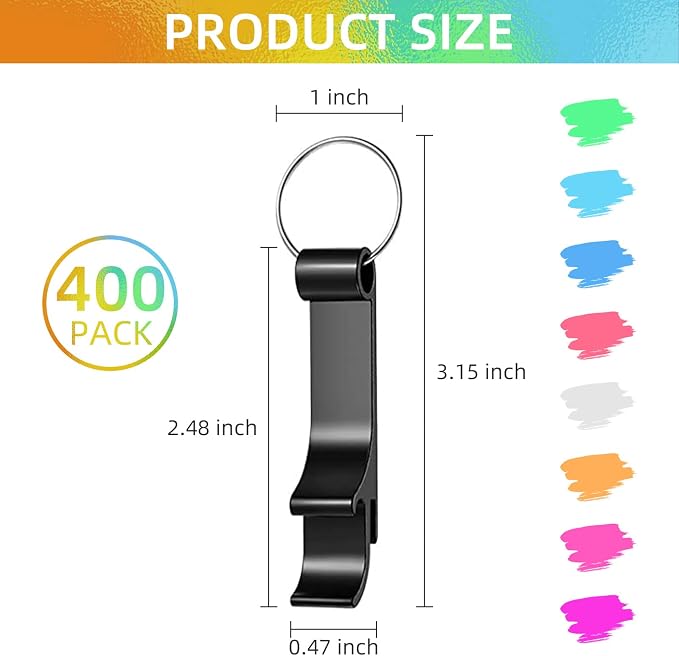 400 Pack Colorful Metal Bottle Opener Keychains Bulk, Tiny Beverage Opener - Image 2