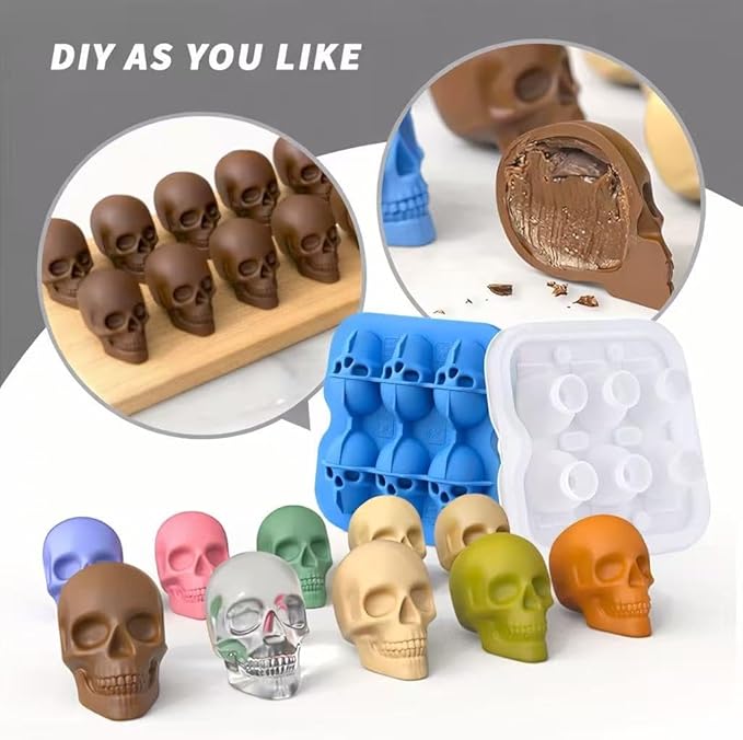 Skull Ice Cube Mold, 6-Cavity Silicone Ice Tray - Image 5