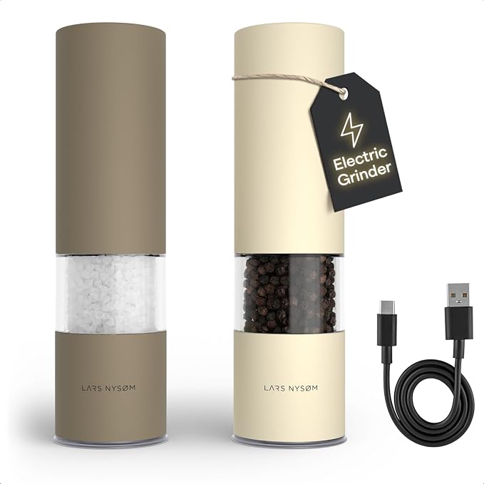 LARS NYSØM Electric Salt and Pepper Grinder Set I Automatic Salt and Pepper by LN