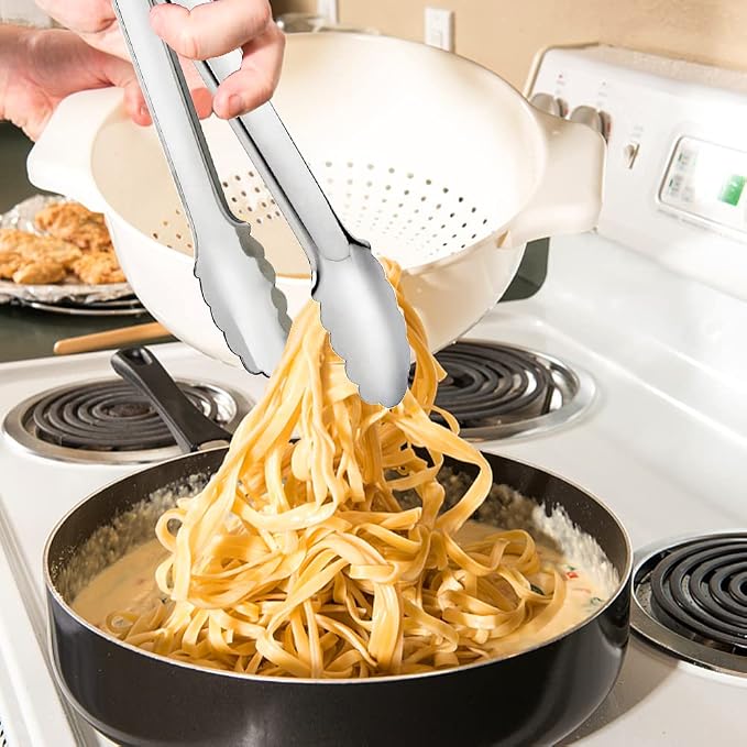 2 Pack Serving Tongs Serving Utensils Salad Tongs Metal Buffet Tongs Non-slip & - Image 3