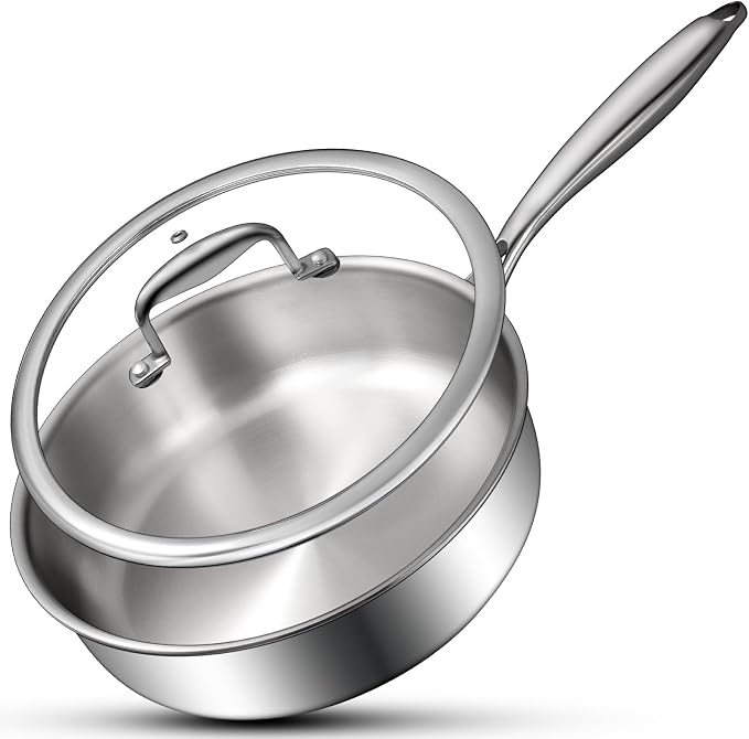 EWFEN Tri-Ply Stainless Steel Frying Pan 3QT, 10 Inch Deep Frying Pan by EWFEN