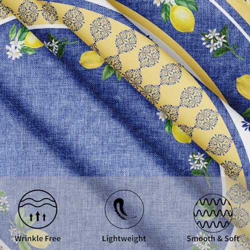 Lemon Round Tablecloth 60 Inch Blue Yellow French Country Style Fruit