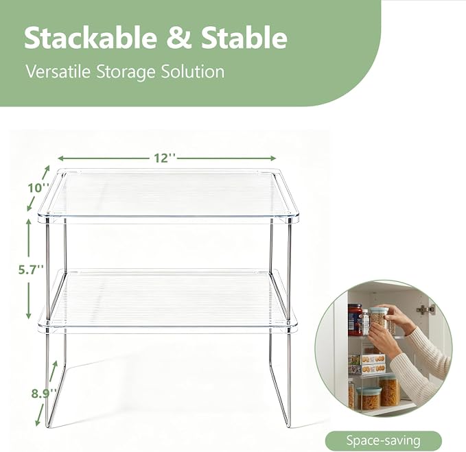 IVYHOME Pantry Organizer, Cabinet Storage Shelf Rack, Stackable Kitchen Cabinet - Image 3