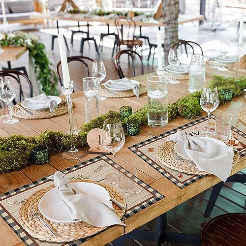 Uiifan 6 Pcs Rustic Fall Placemats, 12x18 Inch Harvest Table Mats