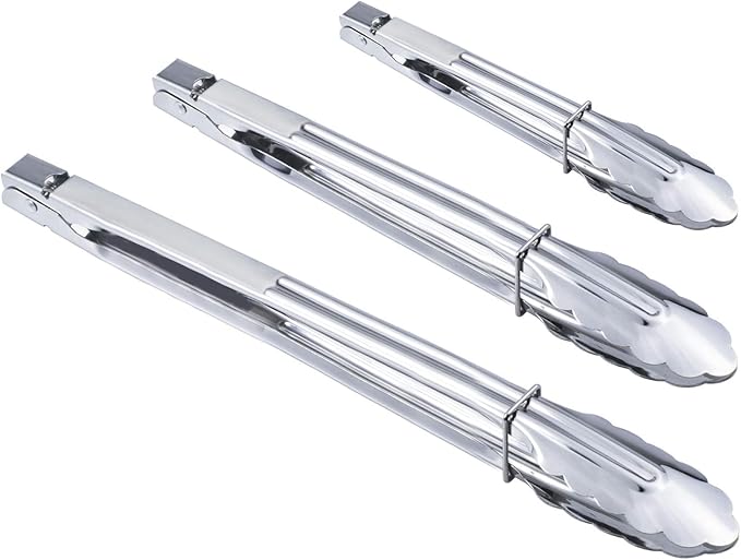 HINMAY Stainless Steel Spring Locking Food Tong Set Utility Metal Tongs by HINMAY