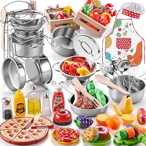 Shimirth Play Kitchen Accessories, Large Stainless Steel Kids Cooking