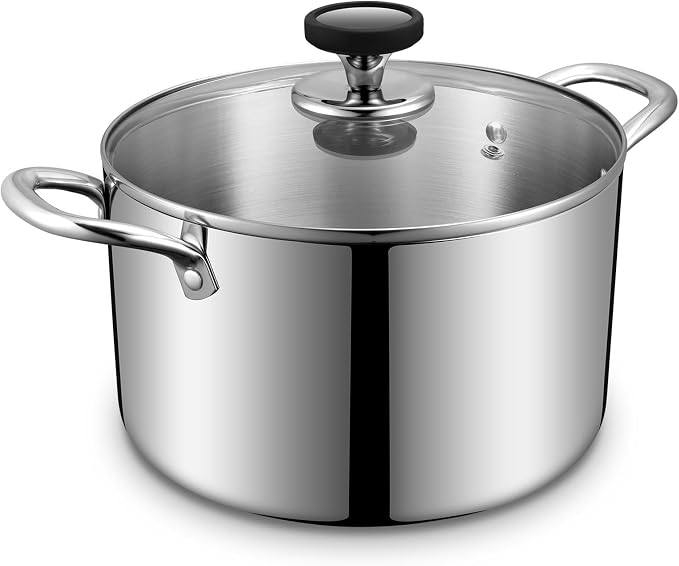 Tri-Ply Stainless Steel Stock Pot, 6.5 Quart Heavy Duty Induction Cooking Pot by EWFEN