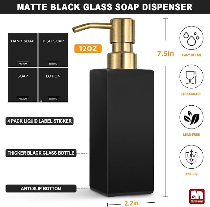 GMISUN Gold Soap Dispenser, Hand and Dish Soap Dispensers Set - Image 2