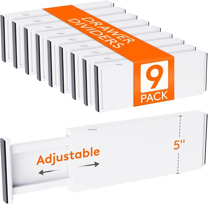 Lifewit 9 Pack 5" High Drawer Dividers 34-56cm/13.5-22" Adjustable Drawer by Lifewit