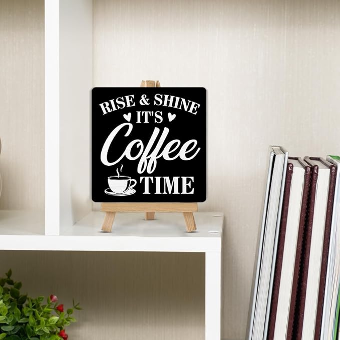 Coffee Bar Decor, Rise and Shine It's Coffee Time Wood Sign - Image 5