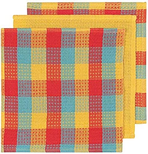 Now Designs Check Dishcloth Set, Cotton, Lemon