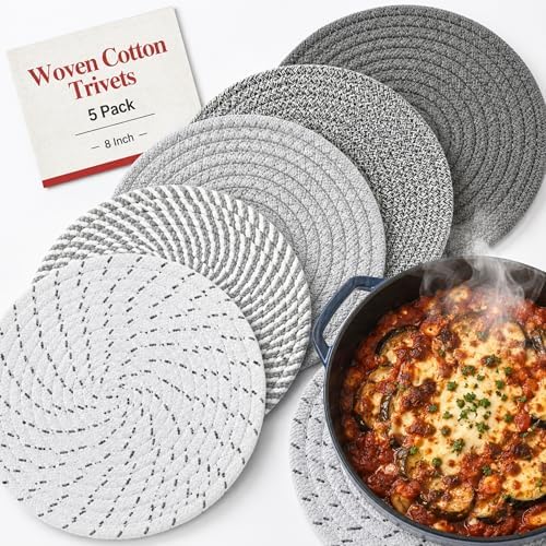 8 Inch Woven Trivets for Hot Dishes, 5 Pack Large Heat Resistant