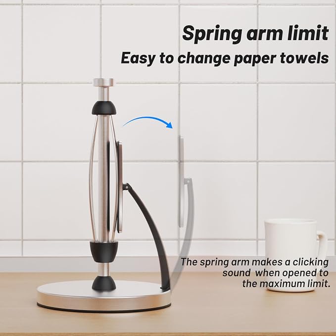 VEHHE Paper Towel Holder Countertop, One-Handed Tear, Stainless Steel, Stand - Image 4