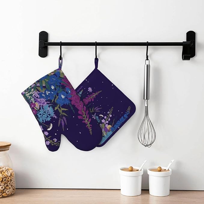 Wildflowers Florals Oven Mitts Pot Holders Set Silicone Heat Resistant - Image 7