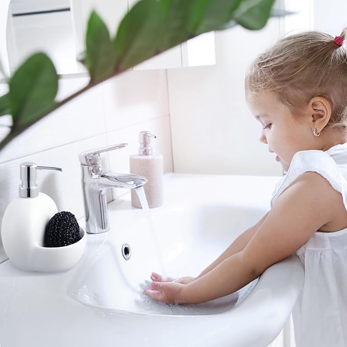 RQYIXI Soap Dispenser with Sponge Holder Ceramic Hand and Dish Soap Dispenser - Image 4