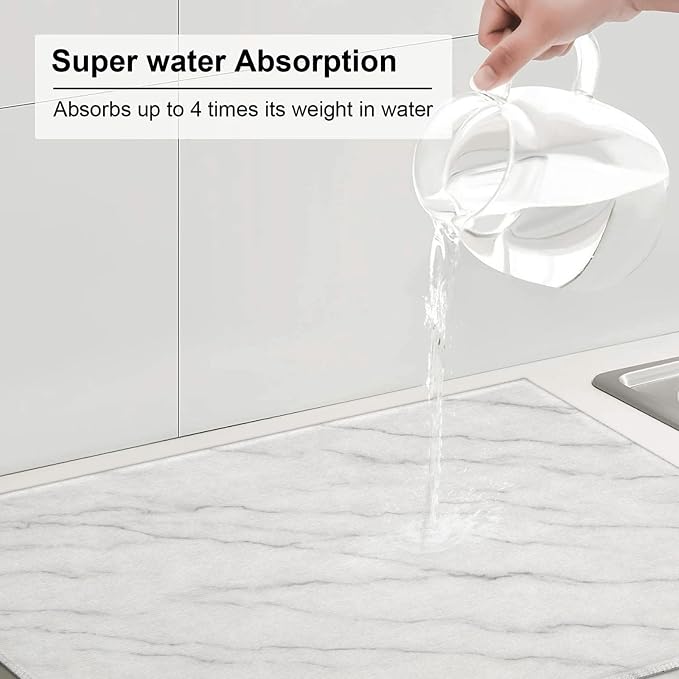 Marble White Dish Drying Mats for Kitchen Counter, Large 18"x24" Dish Mats for - Image 6