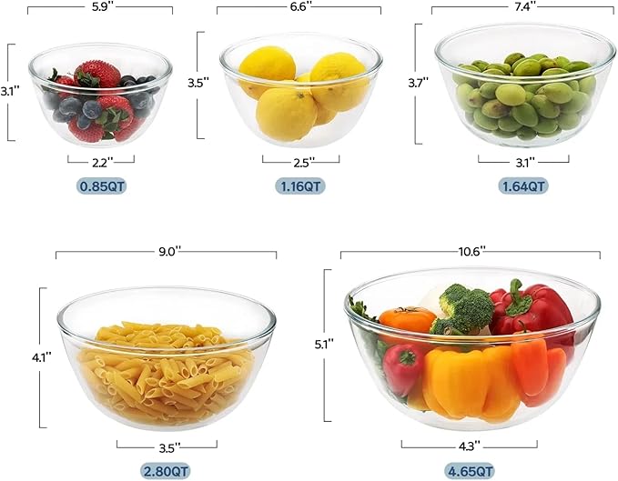 5pc Glass Mixing Bowls Sets, Glass Nesting Kitchen Thick Bowl - Image 6