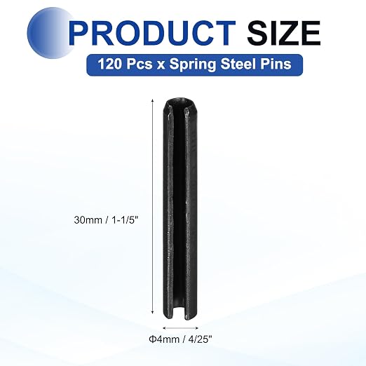 MECCANIXITY 120Pcs Slotted Split Roll Pins 4/25 Inch Dia. 1-1/5 Inch Length - Image 2